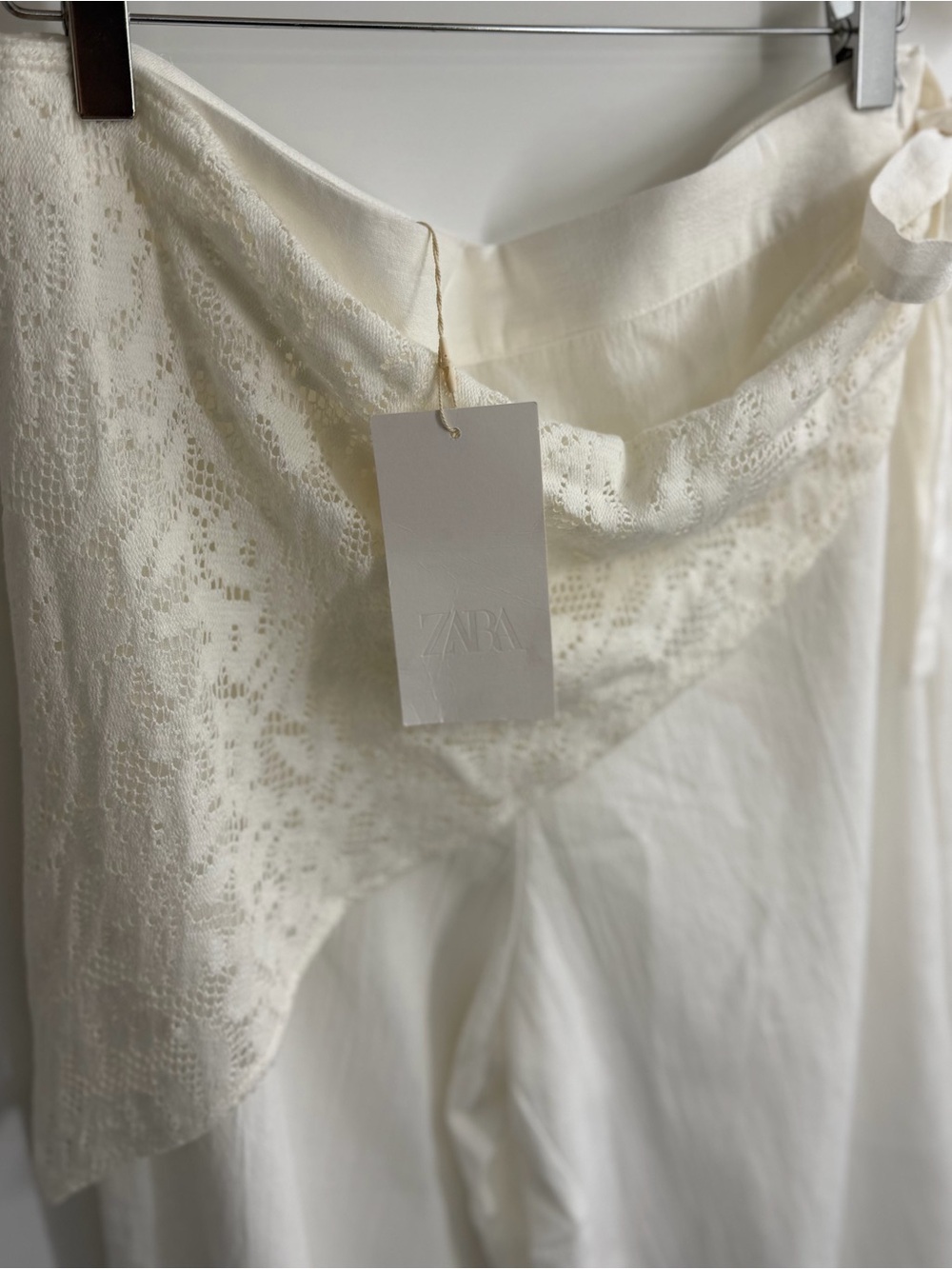 Zara Blogger Favourite White Wide Leg Pants with Lace Scarf Belt - Picture 5 of 12